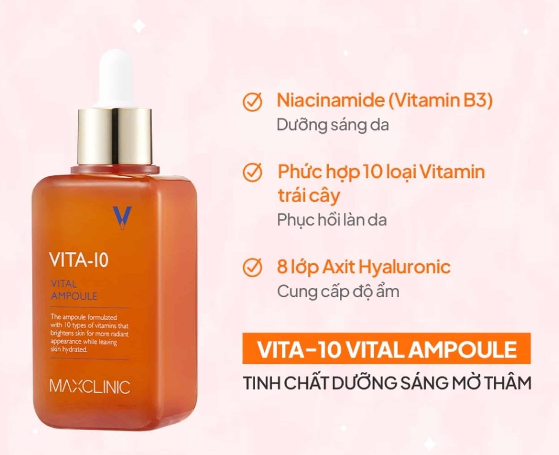 28ae2e9b0a0ce3a597fc76b306470042 Tinh Chất Dưỡng Sáng Da Mờ Thâm Maxclinic Vita-10 Vital Ampoule 100ml Go1care