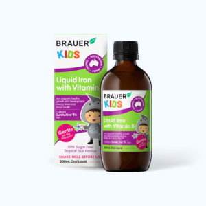 Thực phẩm bảo vệ sức khỏe bổ sung sắt và vitamin B Brauer Kids Liquid Iron with vitamin B (Chai 200ml)