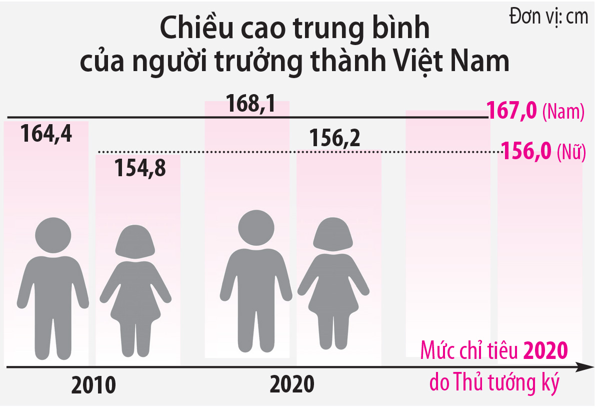 chiều cao trung bình của người Việt Nam