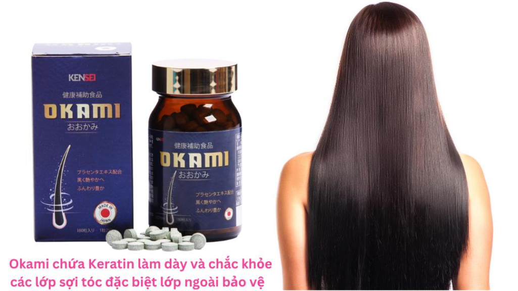 Viên uống dưỡng tóc Okami có chứa keratin giúp tóc chắc khỏe go1care