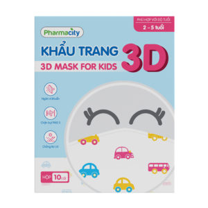 Khẩu trang 3 lớp cho trẻ 2-5 tuổi Pharmacity 3D Mask For Kids (Hộp 10 cái)