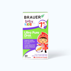 Thực phẩm bảo vệ sức khỏe viên dầu cá cho trẻ từ 7 tháng tuổi Brauer Ultra Pure DHA (Hộp 60 viên)