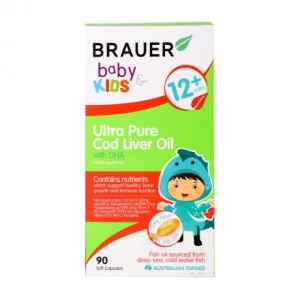 Thực phẩm bảo vệ sức khỏe dầu gan cá Brauer Ultra Pure Cod Liver Oil with DHA (Hộp 90 viên)