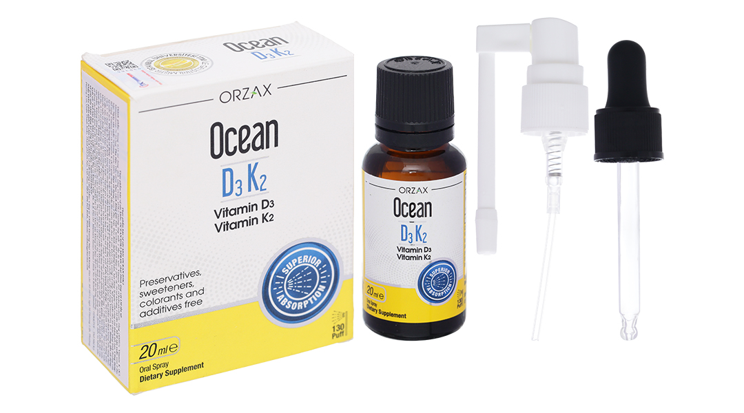 Xịt Ocean D3 K2 bổ sung vitamin D3 K2 giúp xương và răng chắc khỏe chai 20ml